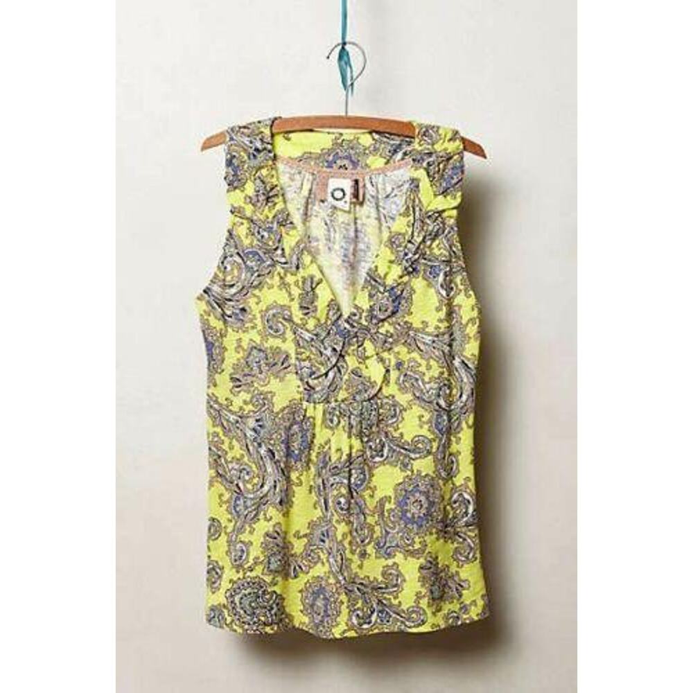 ANTHROPOLOGIE AKEMI + KIN sz S Hauraki yellow paisley tank EUC